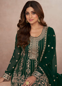 Green Embroidered Sharara Style Suit