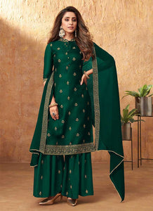 Green Embroidered Silk Palazzo Style Suit fashionandstylish.myshopify.com