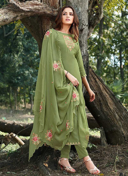 Green Embroidered Straight Pant Style Suit fashionandstylish.myshopify.com