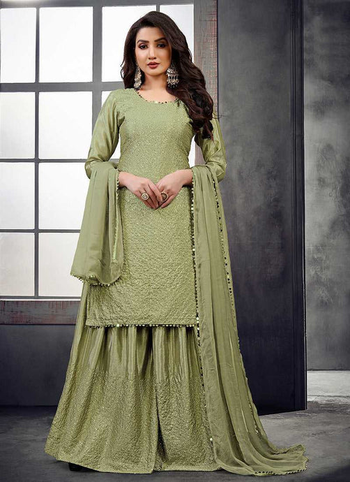 Green Embroidered Stylish Palazzo Style Suit fashionandstylish.myshopify.com