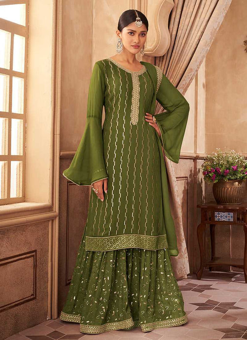 Green Embroidered Stylish Palazzo Style Suit fashionandstylish.myshopify.com