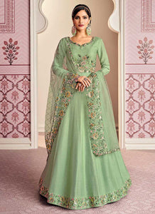 Green Floral Embroidered Designer Floor touch Anarkali fashionandstylish.myshopify.com