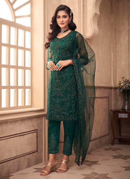 Green Floral Embroidered Designer Pant Style Suit fashionandstylish.myshopify.com