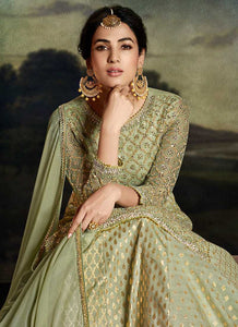 Green Floral Embroidered Heavy Palazzo Suit fashionandstylish.myshopify.com
