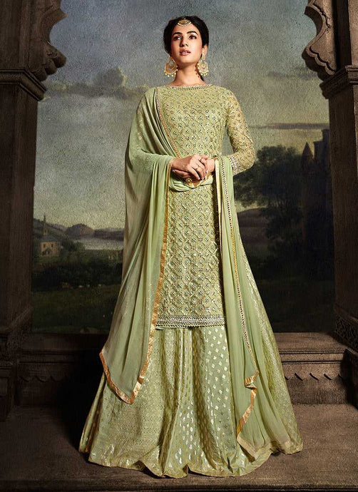 Green Floral Embroidered Heavy Palazzo Suit fashionandstylish.myshopify.com