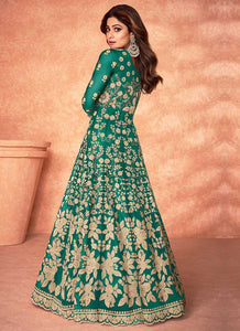 Green Floral Embroidered Stylish Kalidar Anarkali fashionandstylish.myshopify.com