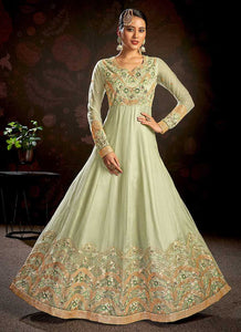 Green Floral Embroidered Stylish Kalidar Anarkali fashionandstylish.myshopify.com