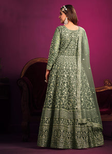 Green Floral Heavy Embroidered  Anarkali Suit