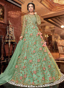 Green Floral Heavy Embroidered Anarkali fashionandstylish.myshopify.com