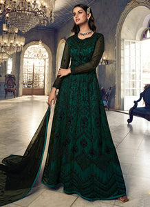 Green Floral Heavy Embroidered Gown Style Anarkali
