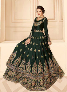 Green Floral Heavy Embroidered Kalidar Anarkali Suit fashionandstylish.myshopify.com