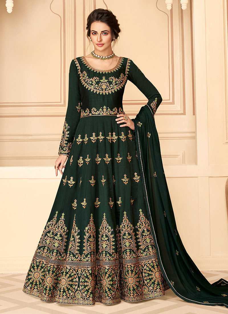 dark green anarkali dress Women's Dark Green Dark Green Color Beauty Ethnic Anarkali Dress For Special Occasions Green / XS main image 0