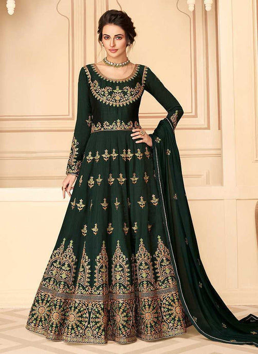 Green Floral Heavy Embroidered Kalidar Anarkali Suit fashionandstylish.myshopify.com