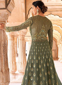 Green Gold Heavy Embroidered Lehenga Style Anarkali fashionandstylish.myshopify.com
