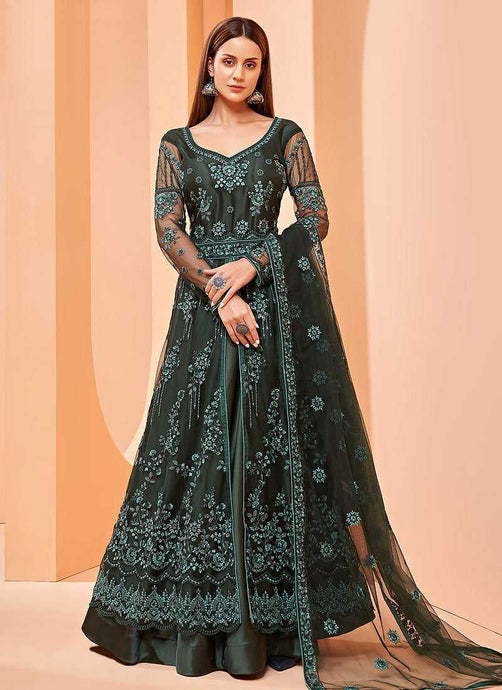 Green Heavy Designer Embroidered Lehenga/ Pant Style Anarkali fashionandstylish.myshopify.com