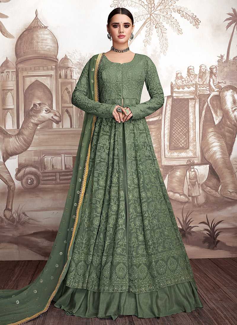 Green Heavy Embroidered Anarkali Suit fashionandstylish.myshopify.com