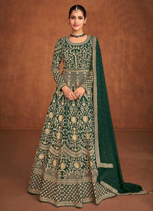 Green Heavy Embroidered Designer Gown Style Anarkali fashionandstylish.myshopify.com