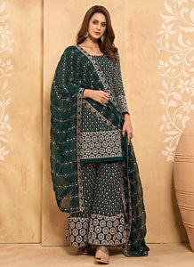 Green Heavy Embroidered Designer Sharara Style Suit fashionandstylish.myshopify.com