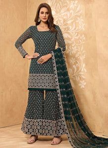 Green Heavy Embroidered Designer Sharara Style Suit fashionandstylish.myshopify.com
