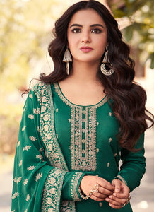 Green Heavy Embroidered Designer Silk Pant Suit