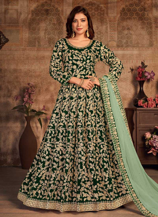 Green Heavy Embroidered Designer Velvet Anarkali Suit fashionandstylish.myshopify.com