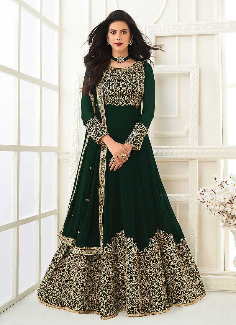 Green Heavy Embroidered Gown Style Anarkali fashionandstylish.myshopify.com