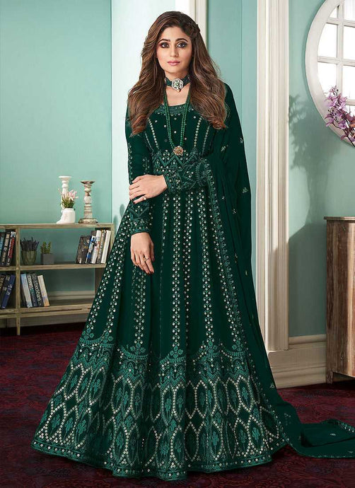 Green Heavy Embroidered Gown Style Anarkali fashionandstylish.myshopify.com