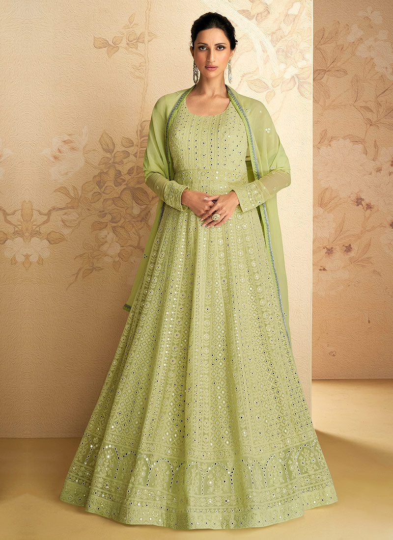 Green Heavy Embroidered Gown Style Anarkali