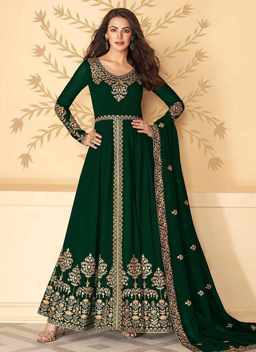 Green Heavy Embroidered High Slit Style Anarkali fashionandstylish.myshopify.com