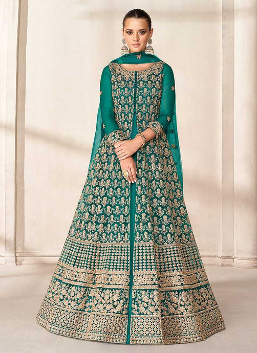 Green Heavy Embroidered High Slit Style Anarkali fashionandstylish.myshopify.com