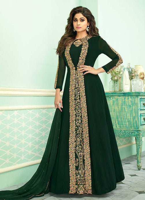 Green Heavy Embroidered Jacket Style Anarkali Suit fashionandstylish.myshopify.com