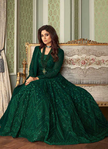 Green Heavy Embroidered Kalidar Anarkali Suit fashionandstylish.myshopify.com