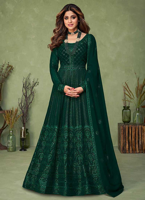 Green Heavy Embroidered Kalidar Anarkali Suit fashionandstylish.myshopify.com