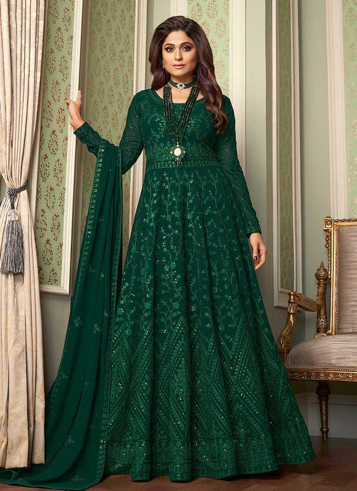 Green Heavy Embroidered Kalidar Anarkali Suit fashionandstylish.myshopify.com