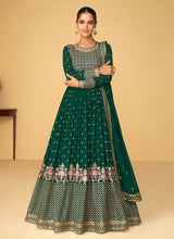 Load image into Gallery viewer, Green Heavy Embroidered Kalidar Anarkali
