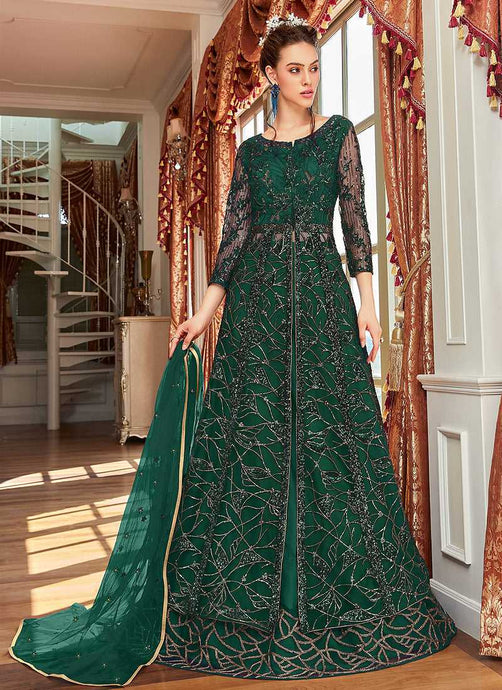 Green Heavy Embroidered Lehenga/ Pant Style Anarkali fashionandstylish.myshopify.com