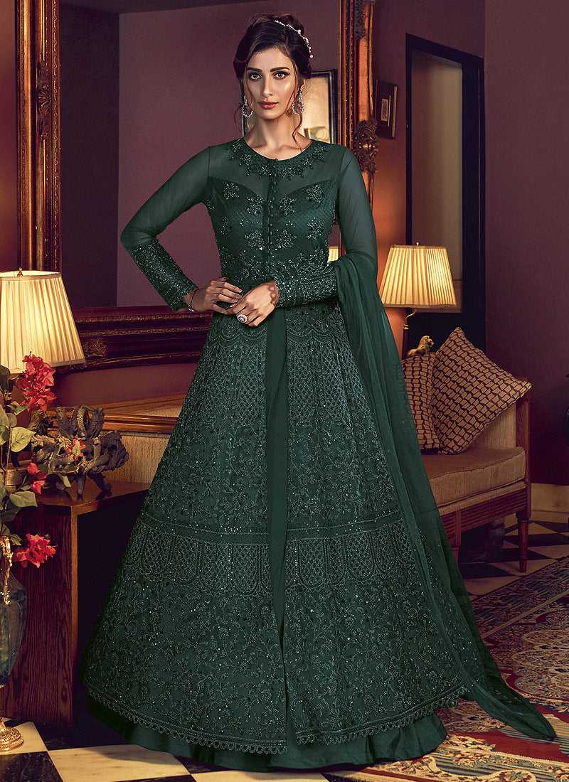 Green Heavy Embroidered Lehenga/ Pant Style Anarkali fashionandstylish.myshopify.com