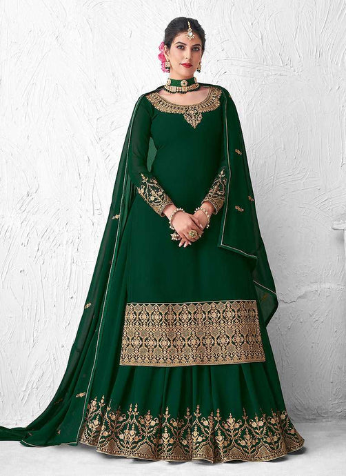 Green Heavy Embroidered Lehenga Style Anarkali Suit fashionandstylish.myshopify.com