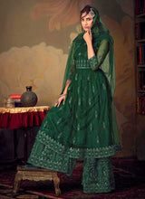 Load image into Gallery viewer, Green Heavy Embroidered Net Sharara Style Suit fashionandstylish.myshopify.com
