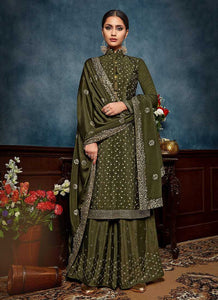 Green Heavy Embroidered Sequins Work Designer Palazzo Suit fashionandstylish.myshopify.com