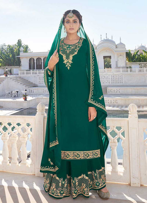 Green Heavy Embroidered Sharara Style Suit fashionandstylish.myshopify.com