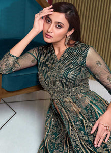 Green Heavy Embroidered Slit Lehenga/ Pant Style Anarkali fashionandstylish.myshopify.com