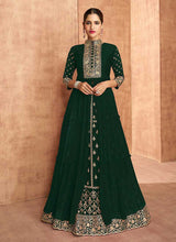 Load image into Gallery viewer, Green Heavy Embroidered Slit Style Lehenga Anarkali fashionandstylish.myshopify.com
