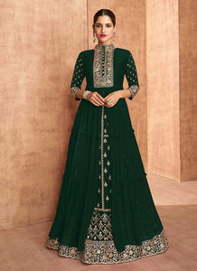 Green Heavy Embroidered Slit Style Lehenga Anarkali fashionandstylish.myshopify.com