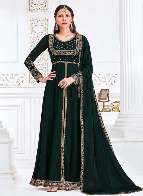 Green Heavy Embroidered Slit style Anarkali Suit fashionandstylish.myshopify.com