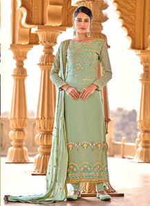 Green Heavy Embroidered Straight Pant Style Suit fashionandstylish.myshopify.com