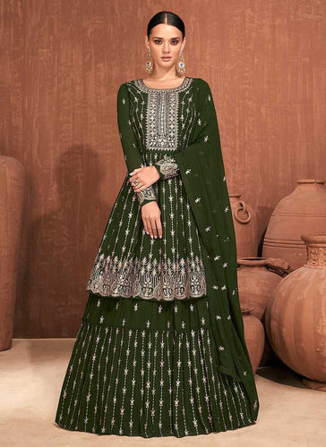 Green Heavy Embroidered Stylish Lehenga fashionandstylish.myshopify.com