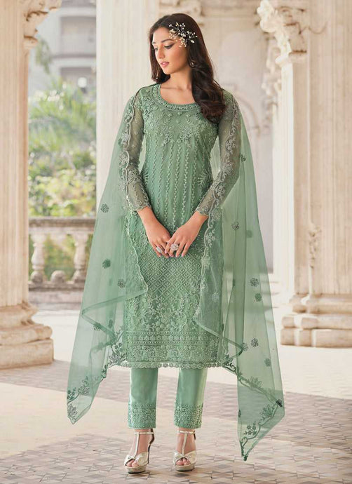 Green Heavy Embroidered Stylish Palazzo Suit fashionandstylish.myshopify.com