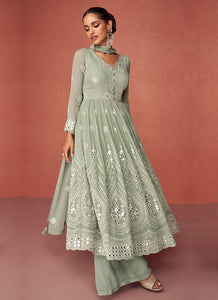 Green Heavy Embroidered Stylish Sharara Suit