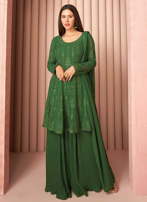 Green Heavy Embroidered Stylish Sharara Suit fashionandstylish.myshopify.com